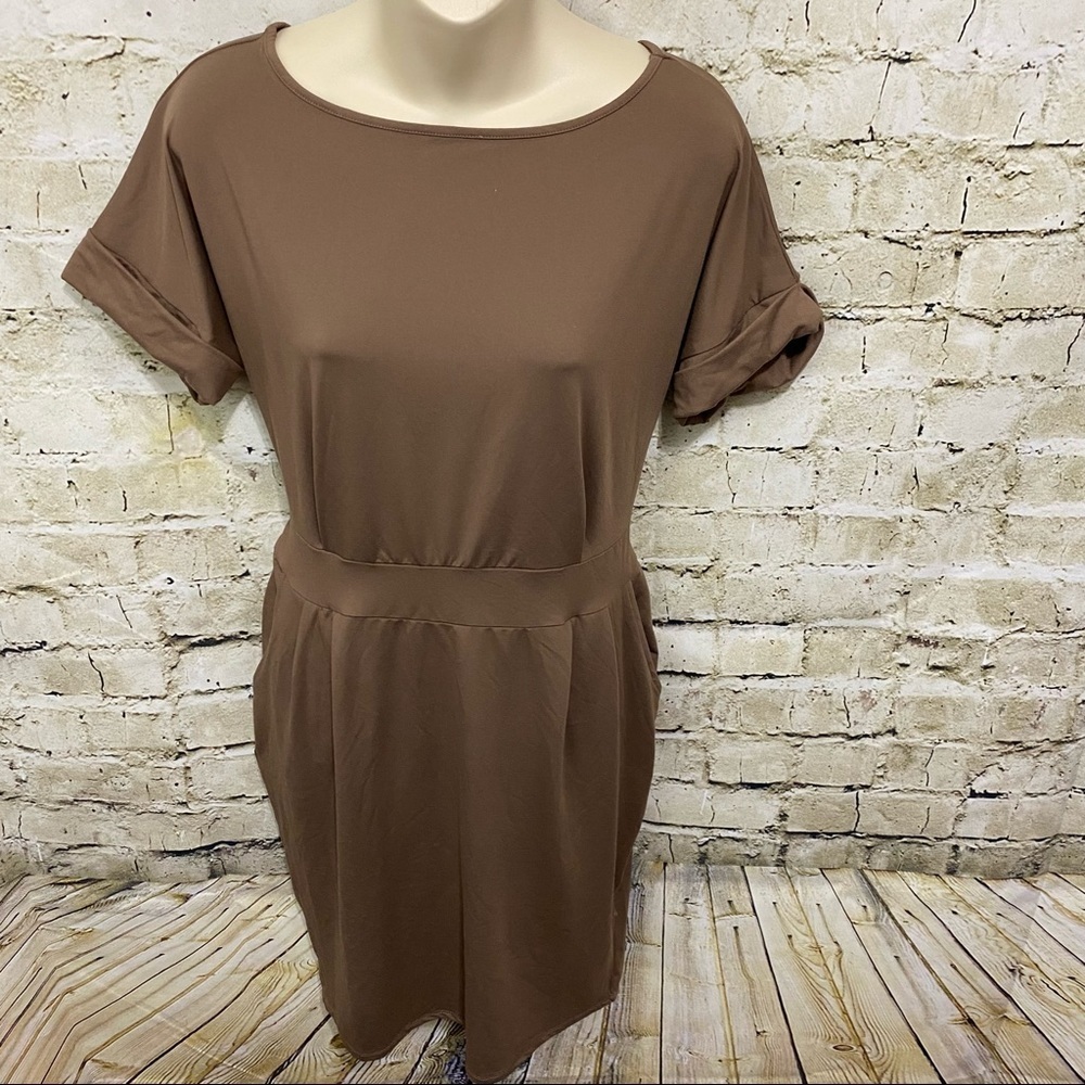 Zenana Outfitters Brown Tie Back Sheath Dress